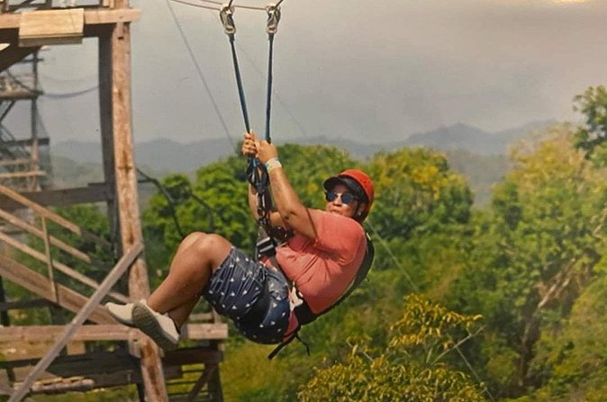 Full Day Private ATV with Zipline and Horseback Riding in Negril - Ziplining over Caribbean waters with safety led by Nelson