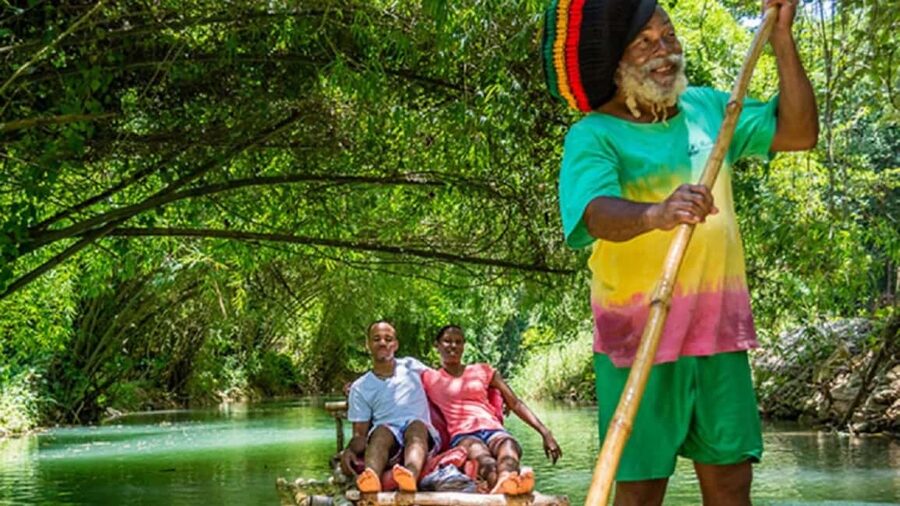 Jamaica: Bamboo Rafting on the Martha Brae - The best break from sitting: swimming in warm Martha Brae water
