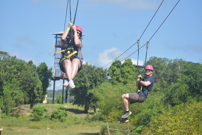 Jamwest ATV Off-Road Adventure & Zipline Combo in Negril - Ziplining next: harness, gloves, and guides who talk you through fear